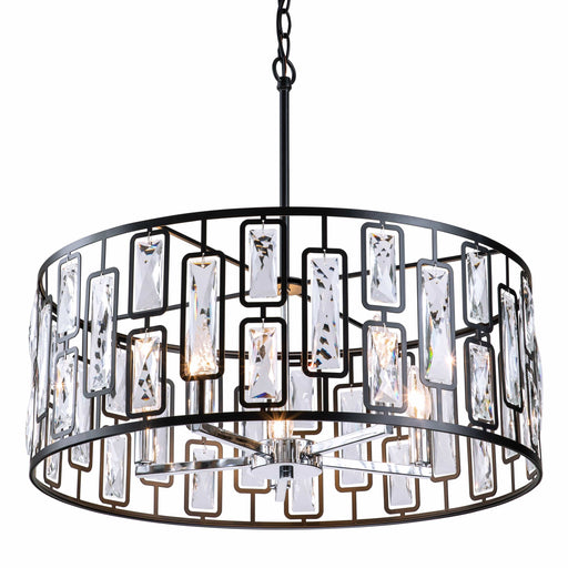cattleyalighting 5-Light Black Rectangular Crystal Chandelier With Chrome Accents