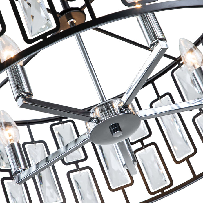 cattleyalighting 5-Light Black Rectangular Crystal Chandelier With Chrome Accents