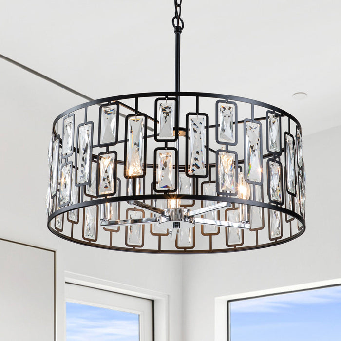 cattleyalighting 5-Light Black Rectangular Crystal Chandelier With Chrome Accents