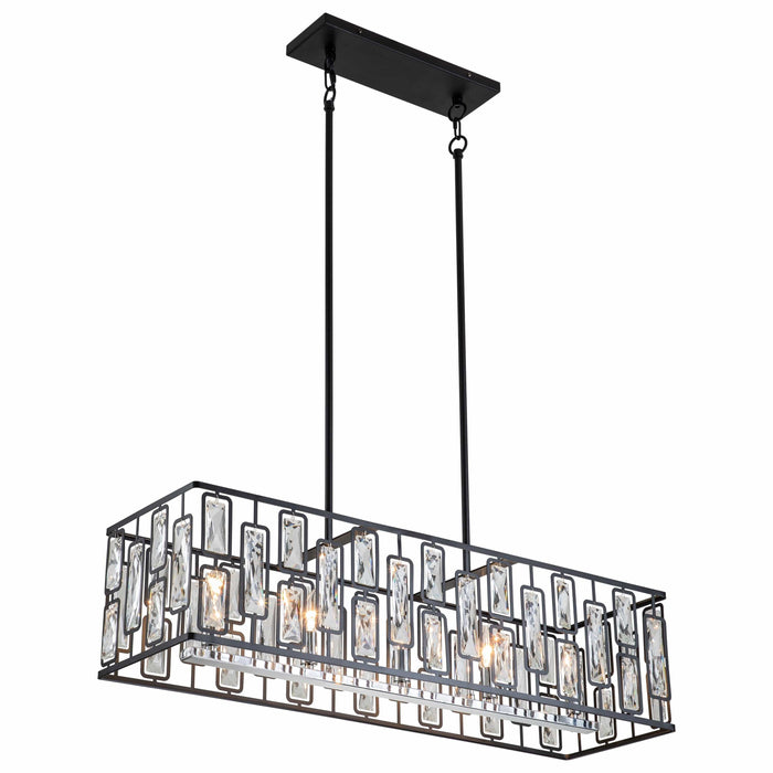 cattleyalighting Chandelier 5-Light Black Rectangular Chandelier With Faceted Crystal Chrome Accents