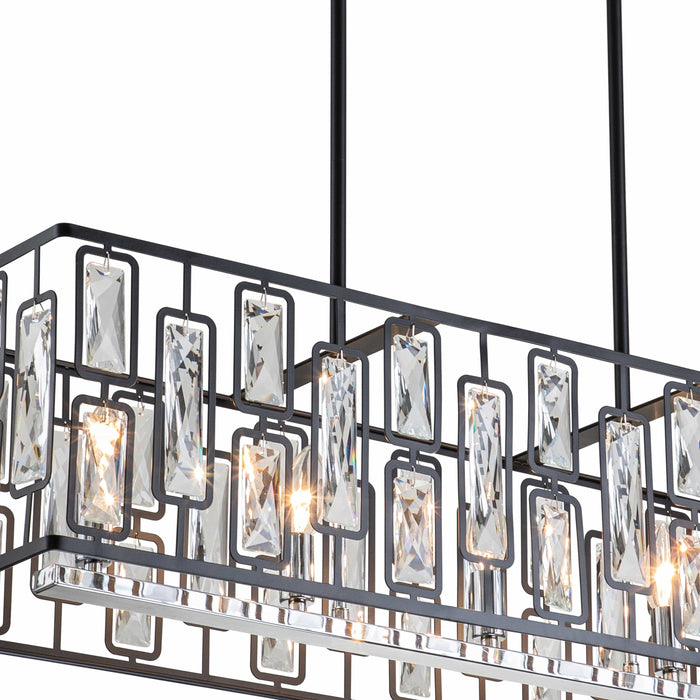 cattleyalighting Chandelier 5-Light Black Rectangular Chandelier With Faceted Crystal Chrome Accents