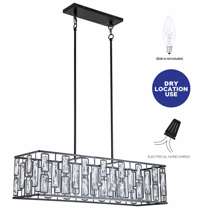 cattleyalighting Chandelier 5-Light Black Rectangular Chandelier With Faceted Crystal Chrome Accents