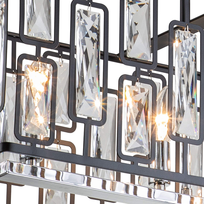 cattleyalighting Chandelier 5-Light Black Rectangular Chandelier With Faceted Crystal Chrome Accents