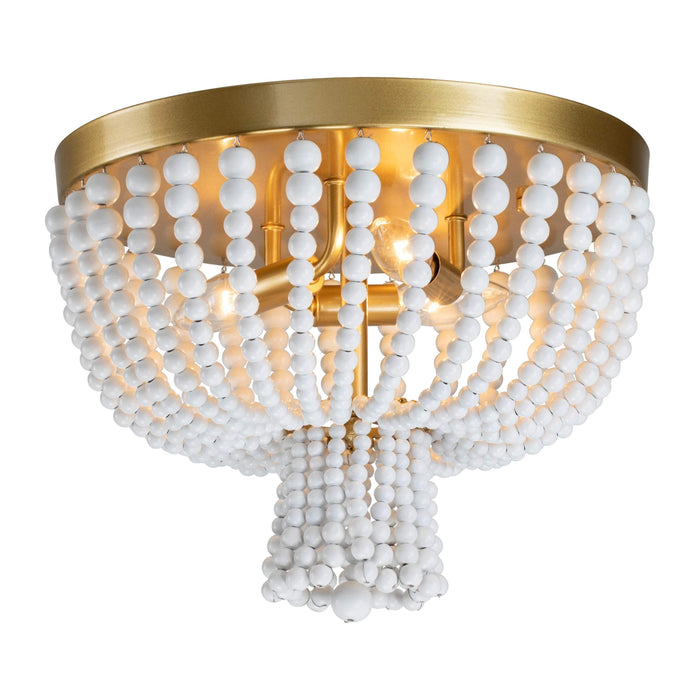 cattleyalighting 3-Light Gold Classic Flush Mount With White Wood Beads