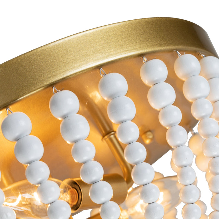 cattleyalighting 3-Light Gold Classic Flush Mount With White Wood Beads