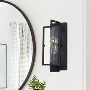 cattleyalighting 1-Light Matte Black Wall Sconce Vanity Light With Clear Glass Pane