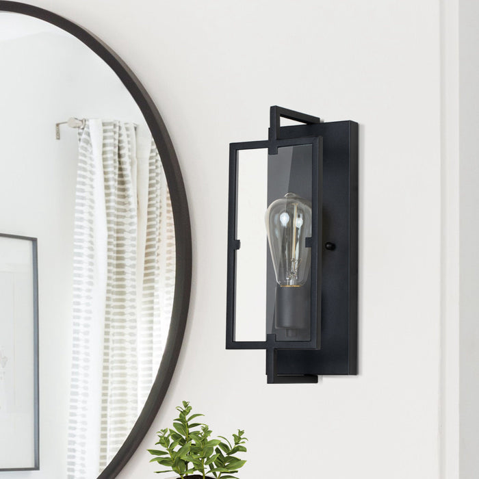 cattleyalighting 1-Light Matte Black Wall Sconce Vanity Light With Clear Glass Pane