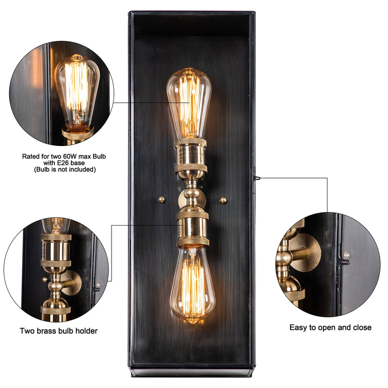 Cattleya Lighting outdoor wall light 2-Light Dark Bronze Brass Outdoor Wall Lantern Sconce With Tempered Glass