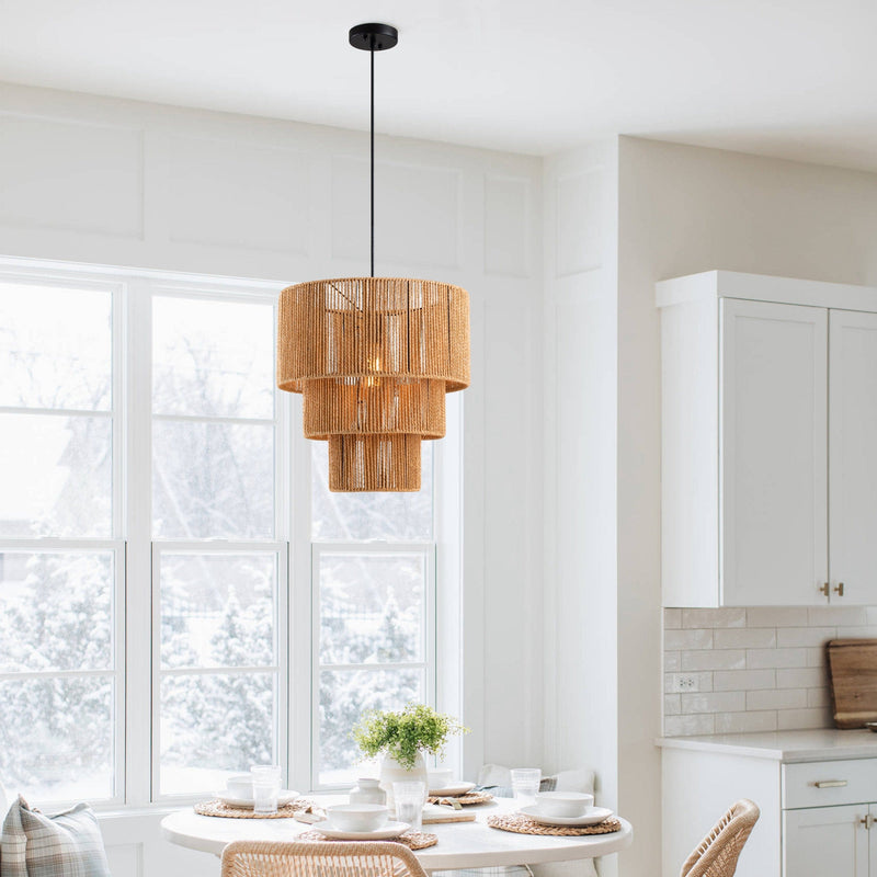 cattleyalighting 1-Light Black Tiered Jute Rope Chandelier