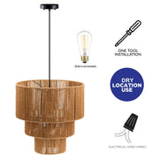 cattleyalighting 1-Light Black Tiered Jute Rope Chandelier