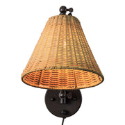 cattleyalighting 1-Light Black Woven Rattan Plug-in Swing Arm Wall Sconce With ON/OFF Switch