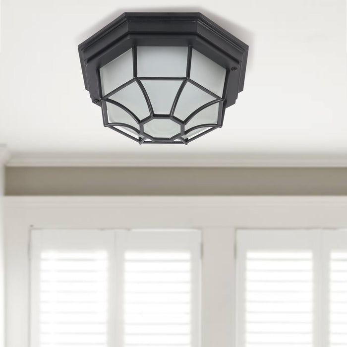 cattleyalighting Flush Mount Lighting LED Matte Black Motion Sensor Dusk To Dawn Flush Mount With Frosted Glass