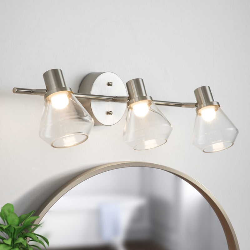 cattleyalighting Flush Mount Lighting 3-Light Brushed Nickel Vanity Light With Adjustable Clear Glass Track Head