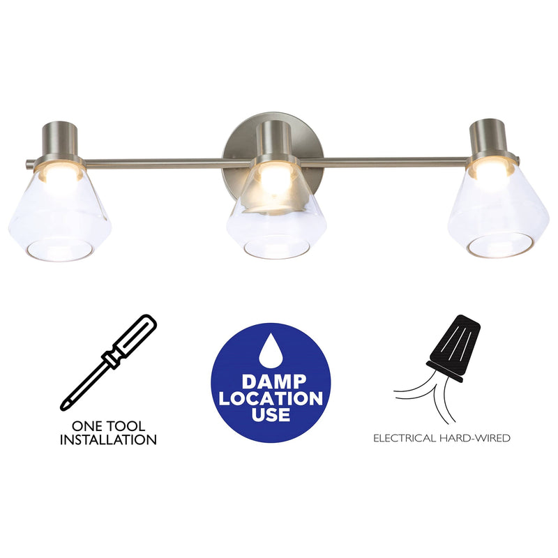 cattleyalighting Flush Mount Lighting 3-Light Brushed Nickel Vanity Light With Adjustable Clear Glass Track Head
