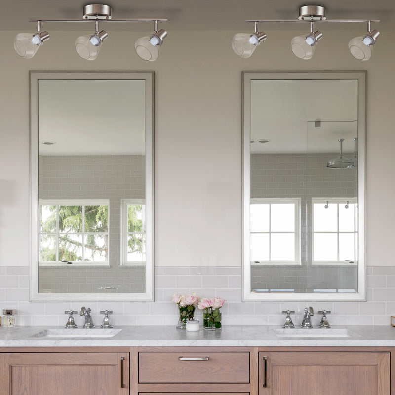 cattleyalighting Flush Mount Lighting 3-Light Brushed Nickel Vanity Light With Adjustable Clear Glass Track Head