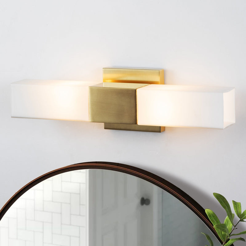 cattleyalighting 2-Light Gold Finish Wall Sconce Vanity Light With White Glass Shade