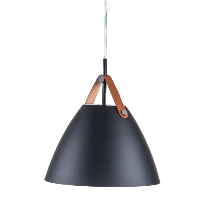 Cattleya Lighting Chandelier 1-Light Black Outer Whiter Inner Dome Pendent With Leather Strap