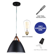 Cattleya Lighting Chandelier 1-Light Black Outer Whiter Inner Dome Pendent With Leather Strap