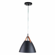 Cattleya Lighting Chandelier 1-Light Black Outer Whiter Inner Dome Pendent With Leather Strap