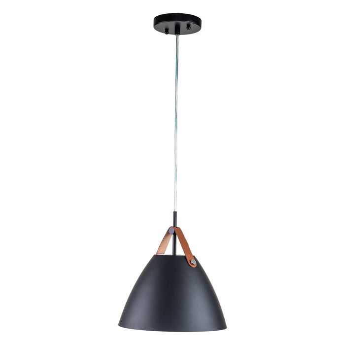 Cattleya Lighting Chandelier 1-Light Black Outer Whiter Inner Dome Pendent With Leather Strap