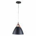 Cattleya Lighting Chandelier 1-Light Black Outer Whiter Inner Dome Pendent With Leather Strap