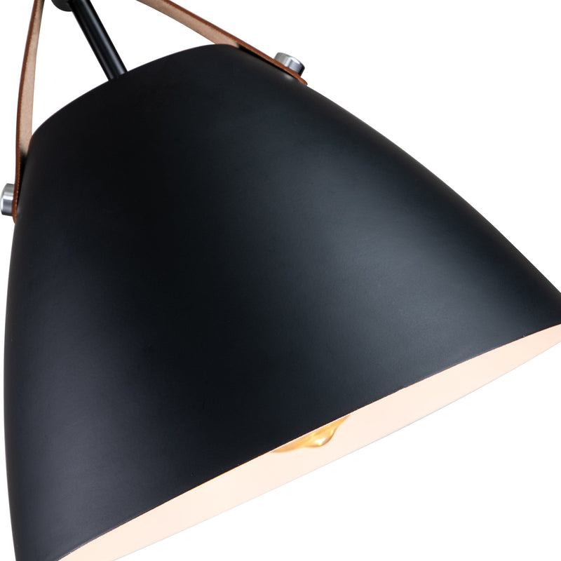 Cattleya Lighting Chandelier 1-Light Black Outer Whiter Inner Dome Pendent With Leather Strap