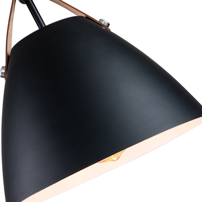 Cattleya Lighting Chandelier 1-Light Black Outer Whiter Inner Dome Pendent With Leather Strap