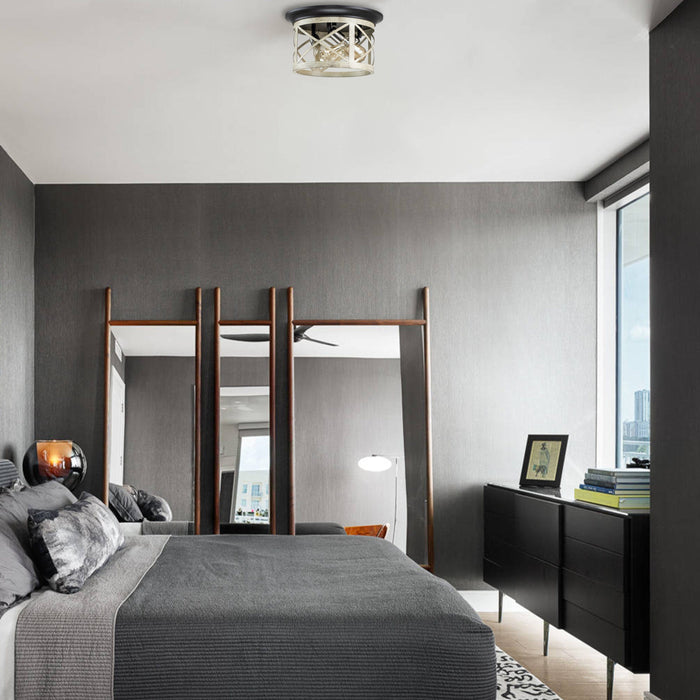 Cattleya Lighting Flush Mount Lighting 3-Light Oil-Rubbed Bronze And Off-White Woodgrain Flush Mount With Satin Nickel Accent