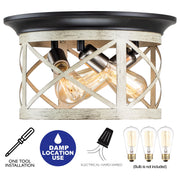 Cattleya Lighting Flush Mount Lighting 3-Light Oil-Rubbed Bronze And Off-White Woodgrain Flush Mount With Satin Nickel Accent