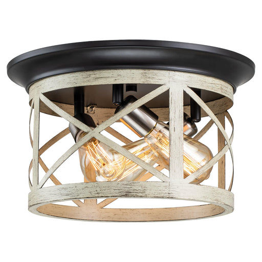 Cattleya Lighting Flush Mount Lighting 3-Light Oil-Rubbed Bronze And Off-White Woodgrain Flush Mount With Satin Nickel Accent