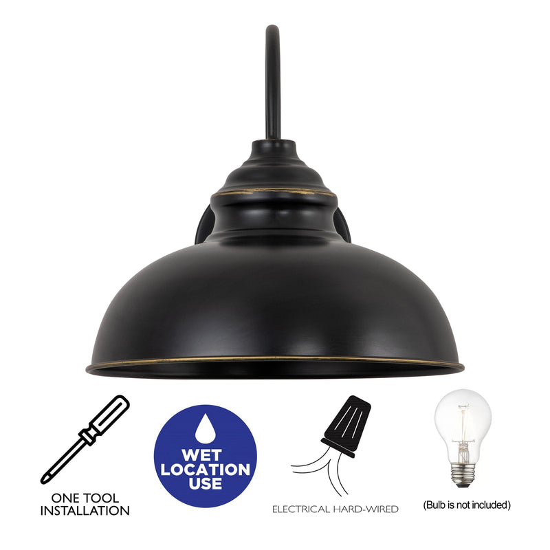 Cattleya Lighting 1-Light Black Gooseneck Outdoor Barn Light Sconce With Gold Edges