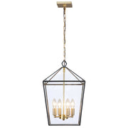 Cattleya Lighting Chandelier 4-lights Brass Geometric Lantern Pendant With Clear Tempered Glass Panes