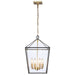Cattleya Lighting Chandelier 4-lights Brass Geometric Lantern Pendant With Clear Tempered Glass Panes