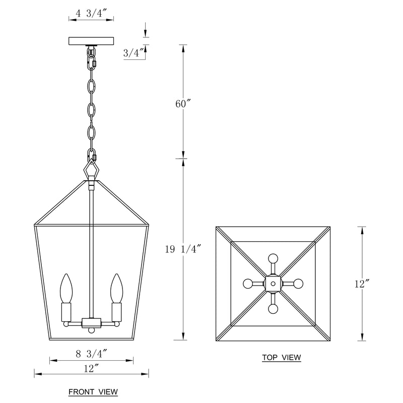 Cattleya Lighting Chandelier 4-lights Brass Geometric Lantern Pendant With Clear Tempered Glass Panes