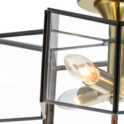 cattleyalighting 3-Light Natural Brass And Dark Bronze Finish Brass Semi-Flush Mount With Clear Tempered Glass Panes