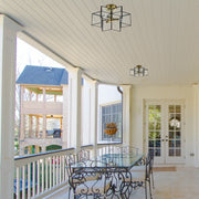 cattleyalighting 3-Light Natural Brass And Dark Bronze Finish Brass Semi-Flush Mount With Clear Tempered Glass Panes
