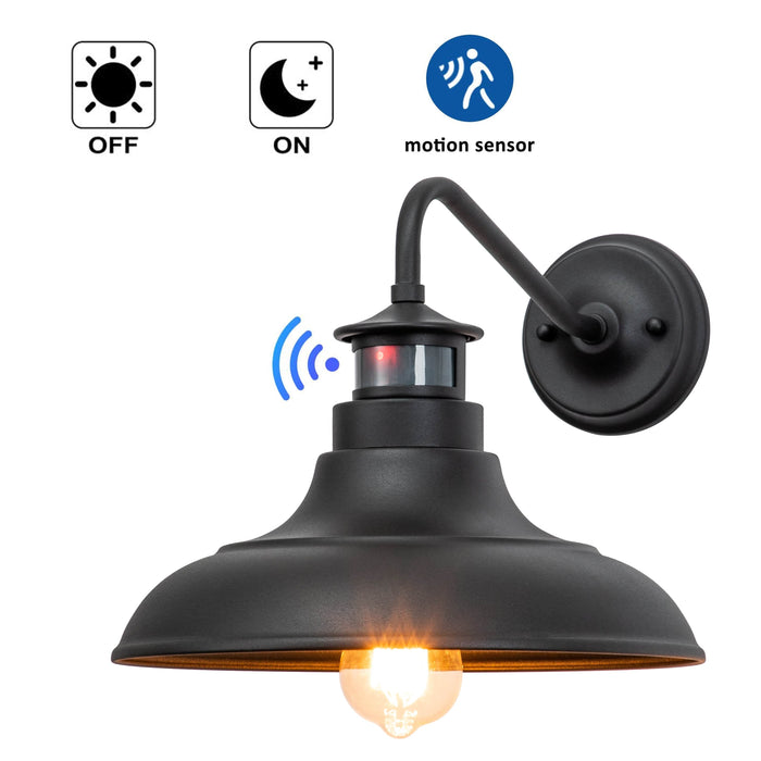cattleyalighting 1-Light Matte Black Motion Sensor Dusk To Dawn Gooseneck Outdoor Wall Sconce(2-Pack)