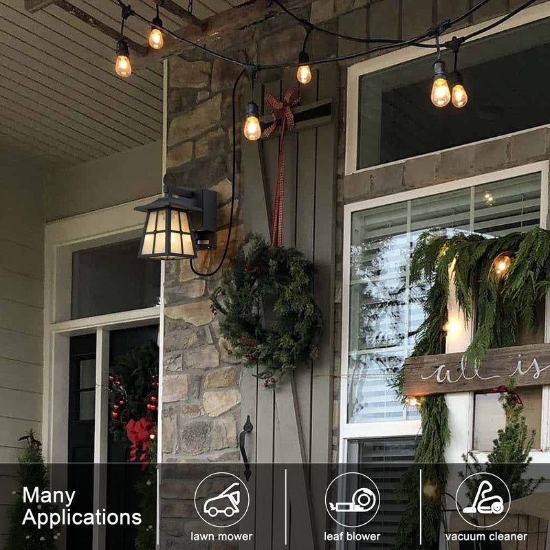 1-Light Matte Black Aluminum Outdoor Wall Lantern Sconce with Seeded Glass and Built-In GFCI Outlets