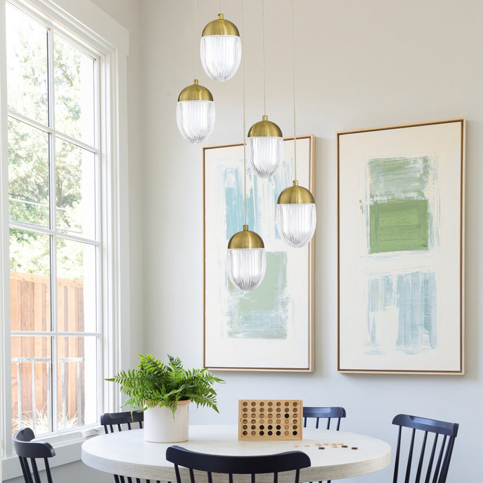 5-Light Sleek Brass Finish Metal and Aluminum Cluster Pendant Light with GU10 Bulb and Acrylic Shade