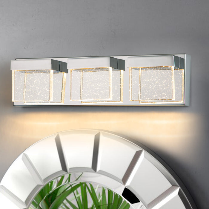 3-Light Chrome Finish Bubble Crystal Vanity Light