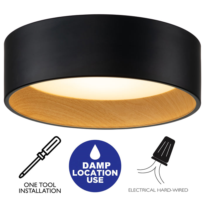 Black and wood Finish LED Drum Flush Mount