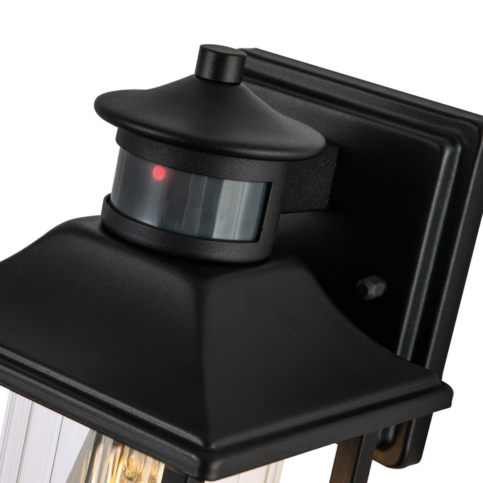 2-Pack Matte Black Motion Sensing Dusk to Dawn Outdoor Wall Sconce with Clear Stripped Glass