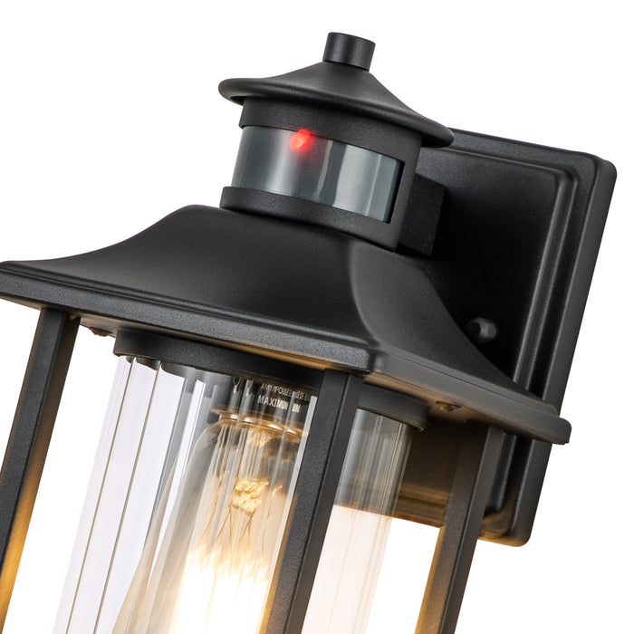2-Pack Matte Black Motion Sensing Dusk to Dawn Outdoor Wall Sconce with Clear Stripped Glass