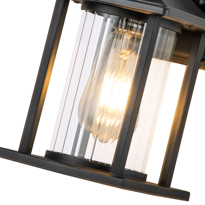 2-Pack Matte Black Motion Sensing Dusk to Dawn Outdoor Wall Sconce with Clear Stripped Glass