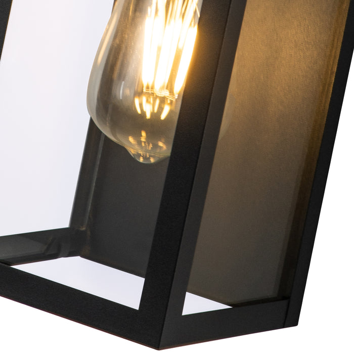 2-Pack Motion Sensing Dusk to Dawn Matte Black Outdoor Wall Lantern Sconce with Clear Tempered Glass
