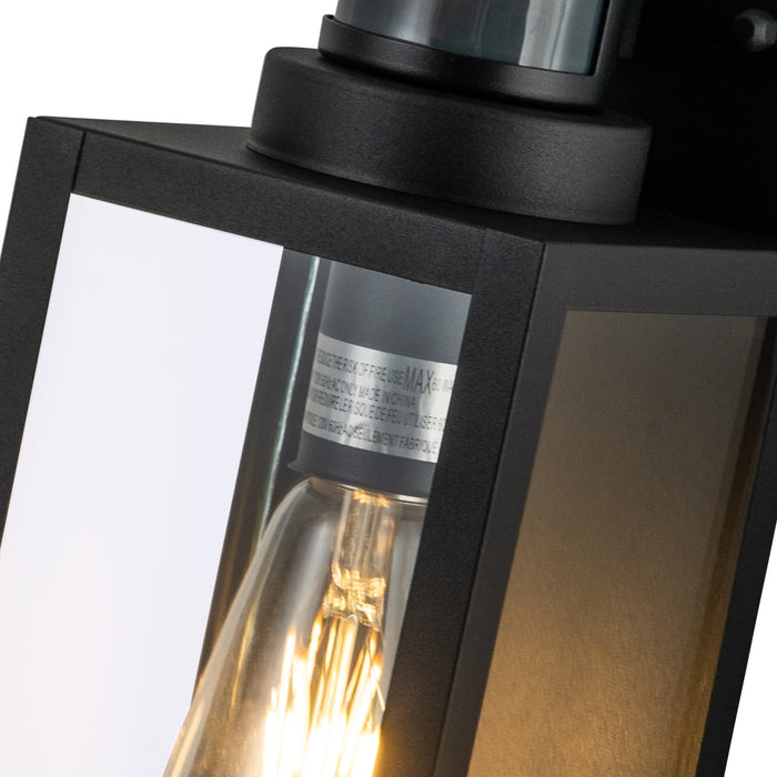 2-Pack Motion Sensing Dusk to Dawn Matte Black Outdoor Wall Lantern Sconce with Clear Tempered Glass