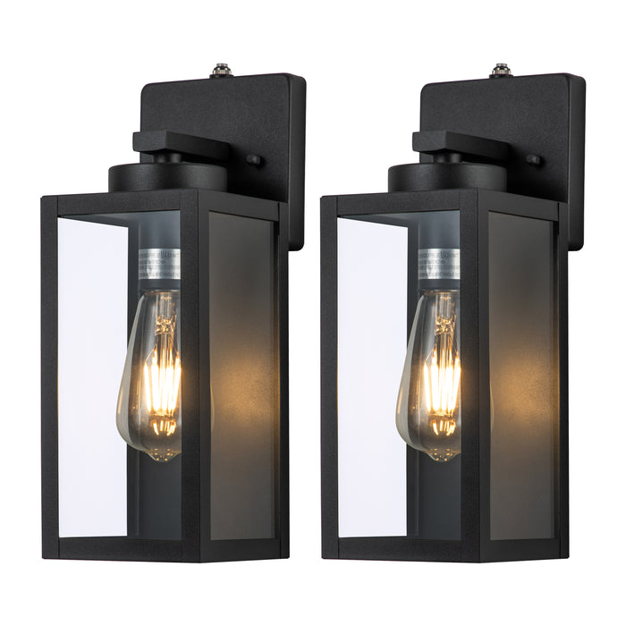 1-Light Matte Black Dusk to Dawn Outdoor Wall Lantern Sconce with Clear Tempered Glass 2-Pack