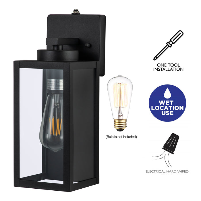 1-Light Matte Black Dusk to Dawn Outdoor Wall Lantern Sconce with Clear Tempered Glass 2-Pack