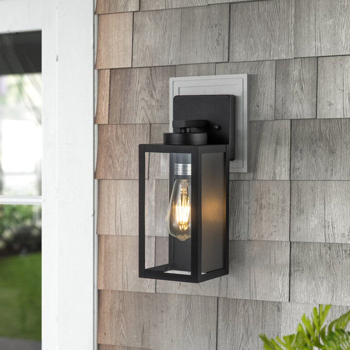 1-Light Matte Black Outdoor Wall Lantern Sconce with Clear Tempered Glass 2-Pack