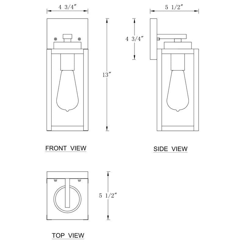 1-Light Matte Black Outdoor Wall Lantern Sconce with Clear Tempered Glass 2-Pack